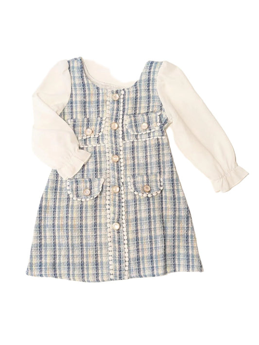 Blue Plaid Dress w/ White Sleeves