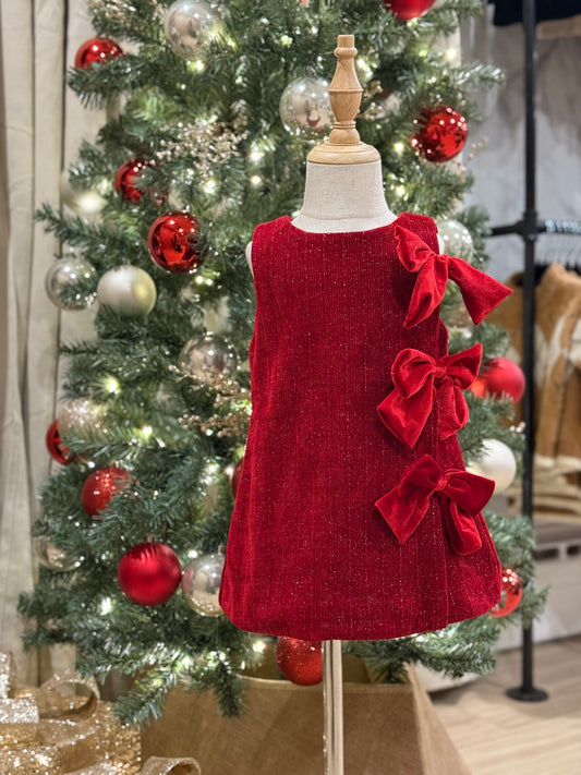 Christmas /New year red velvet&thick bow dress