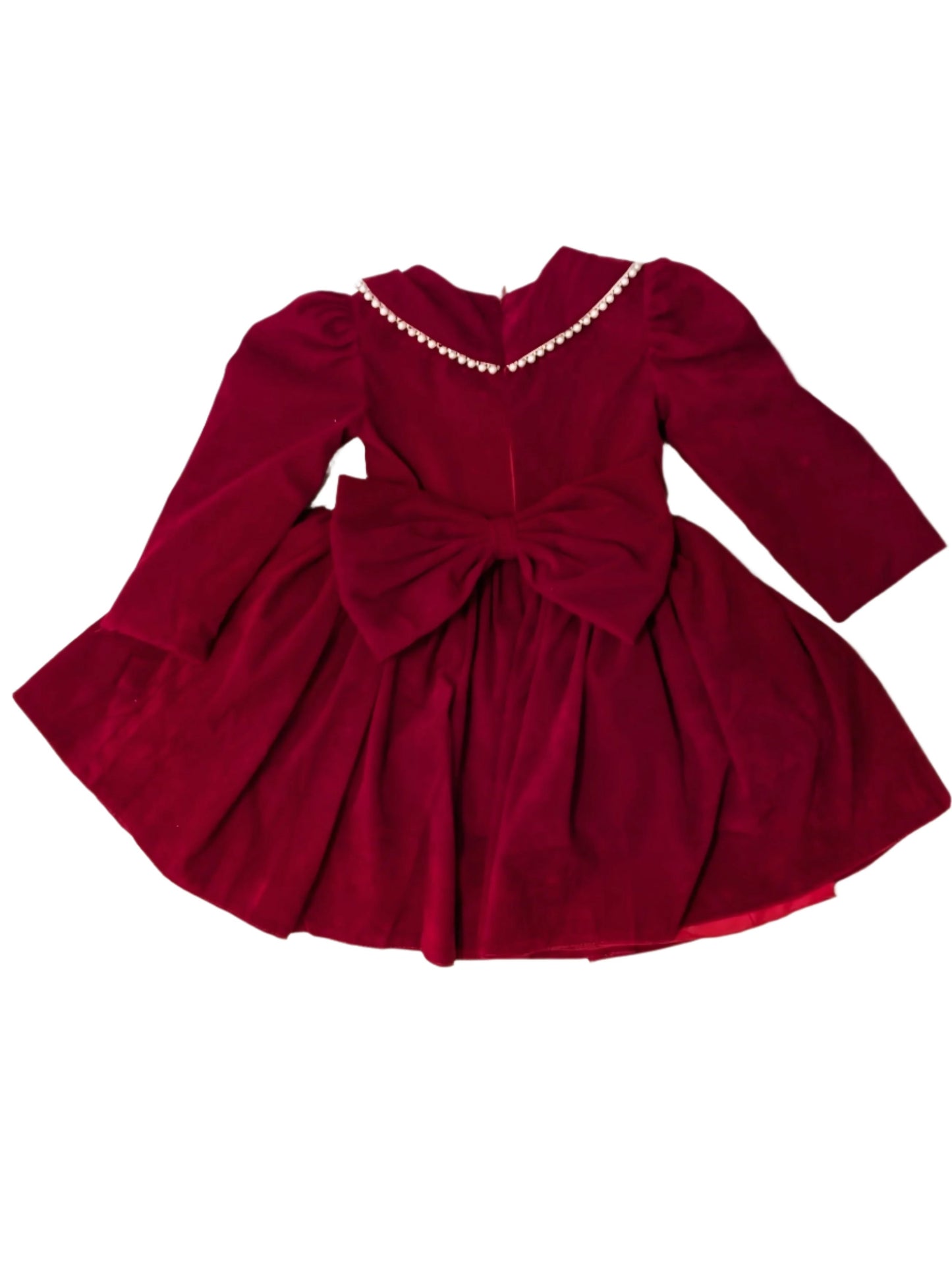 Red Christmas Dress- White pearls & gold buttons