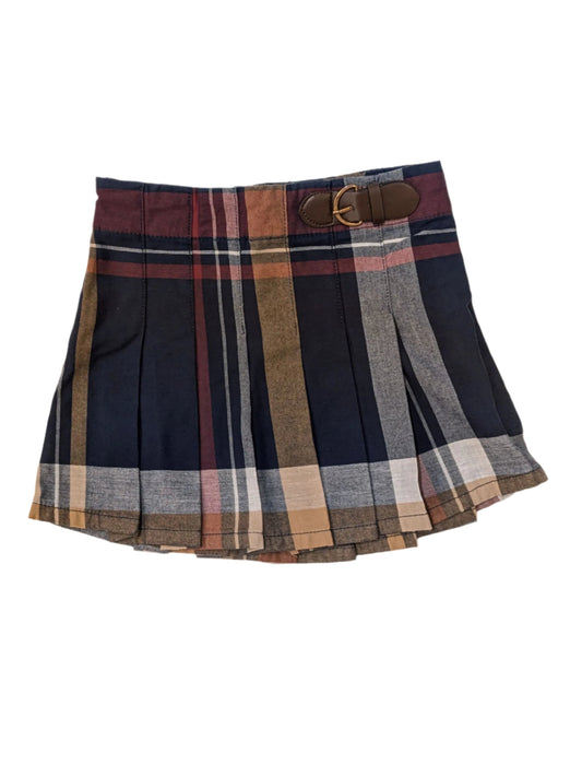 Organic Pleated Skirt with Buckle Detail - Large Navy Plaid