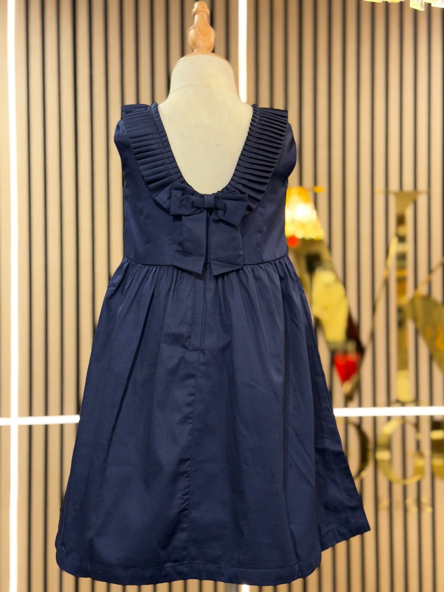 Pleated Collar Party Dress - Made with Organic Cotton - Navy Sateen