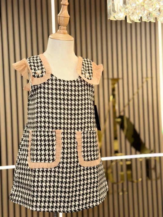 Black, white & beige plaid dress(with pockets)